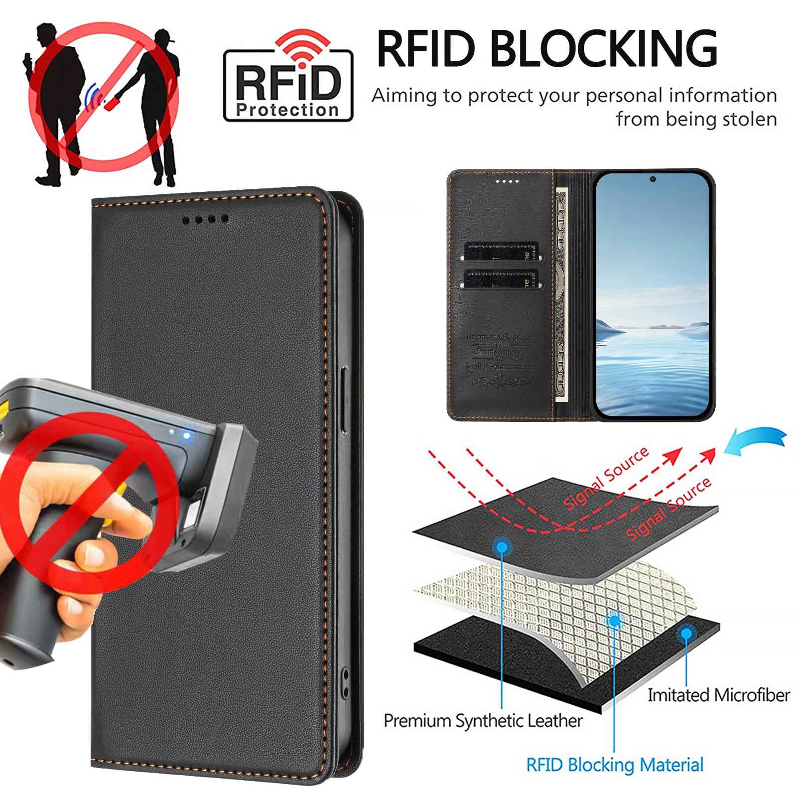For Xiaomi 17 Pro Leather Wallet Case Magnetic Closure RFID Blocking Phone Cover - Black
