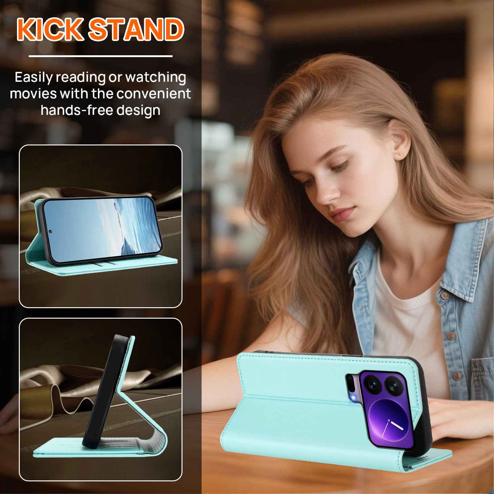 For Xiaomi 17 Pro Leather Wallet Case Magnetic Closure RFID Blocking Phone Cover - Mint Green