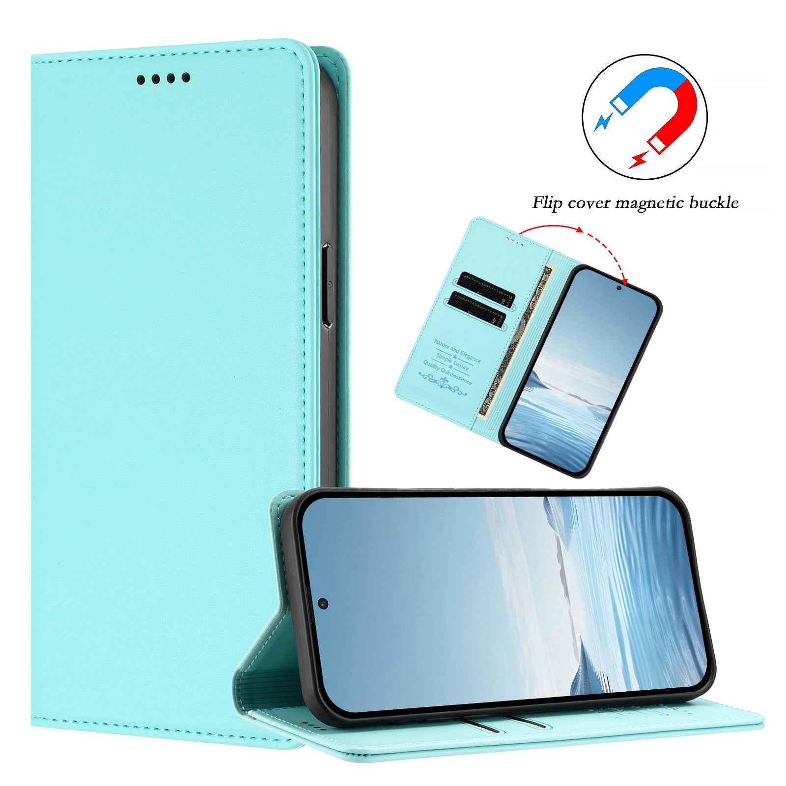 For Xiaomi 17 Pro Leather Wallet Case Magnetic Closure RFID Blocking Phone Cover - Mint Green