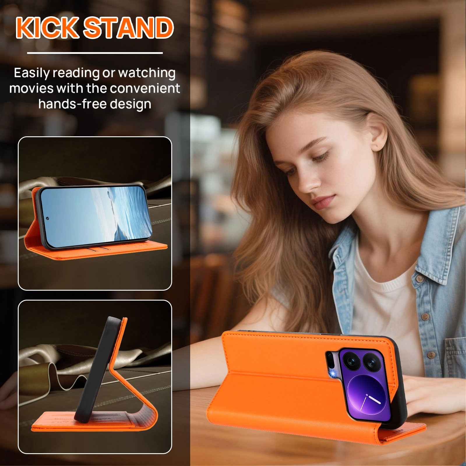 For Xiaomi 17 Pro Leather Wallet Case Magnetic Closure RFID Blocking Phone Cover - Orange