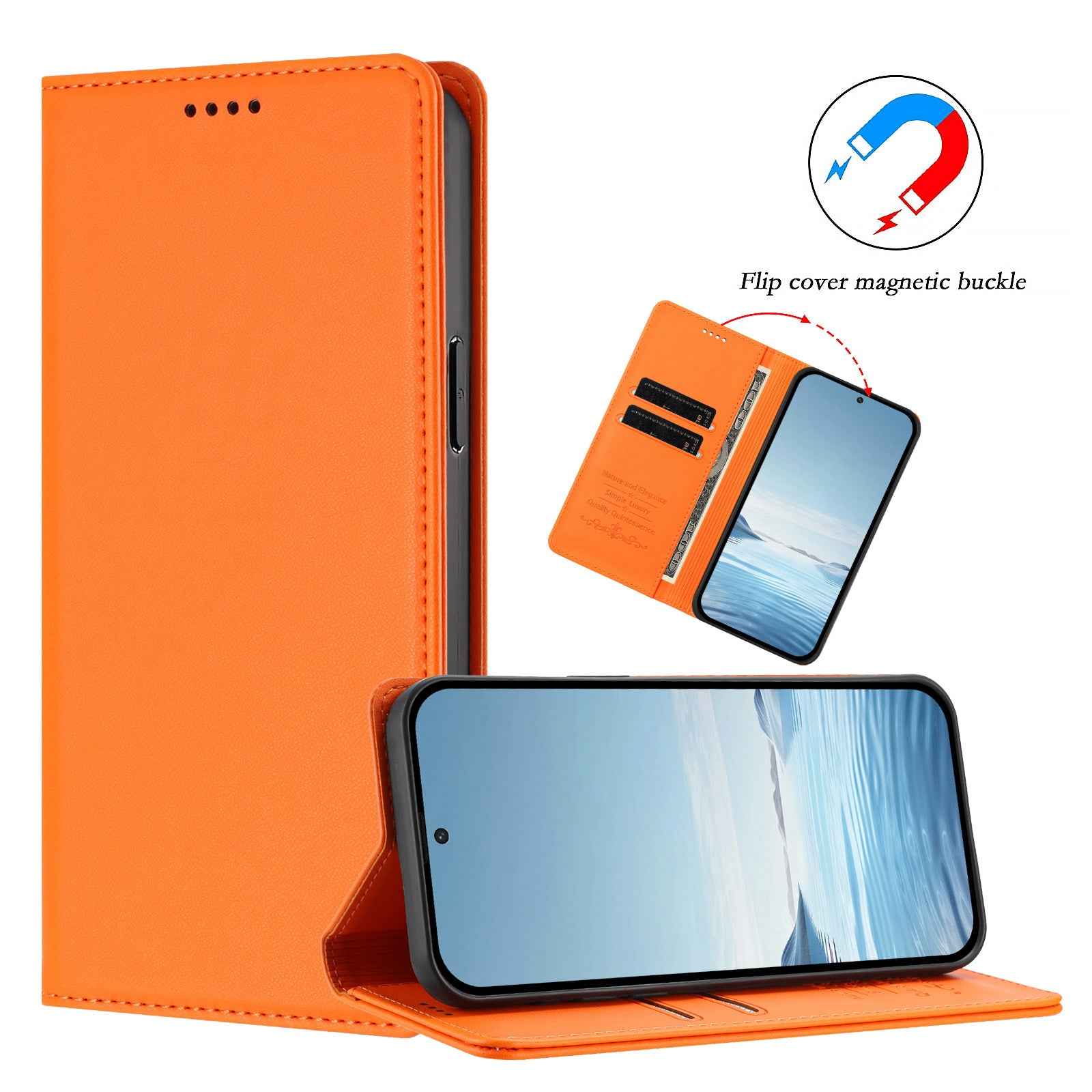 For Xiaomi 17 Pro Leather Wallet Case Magnetic Closure RFID Blocking Phone Cover - Orange