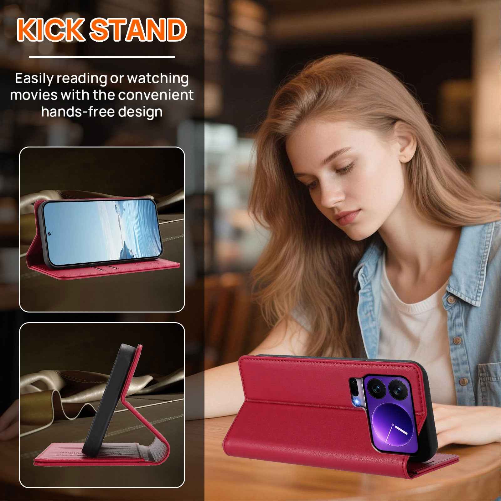 For Xiaomi 17 Pro Leather Wallet Case Magnetic Closure RFID Blocking Phone Cover - Red