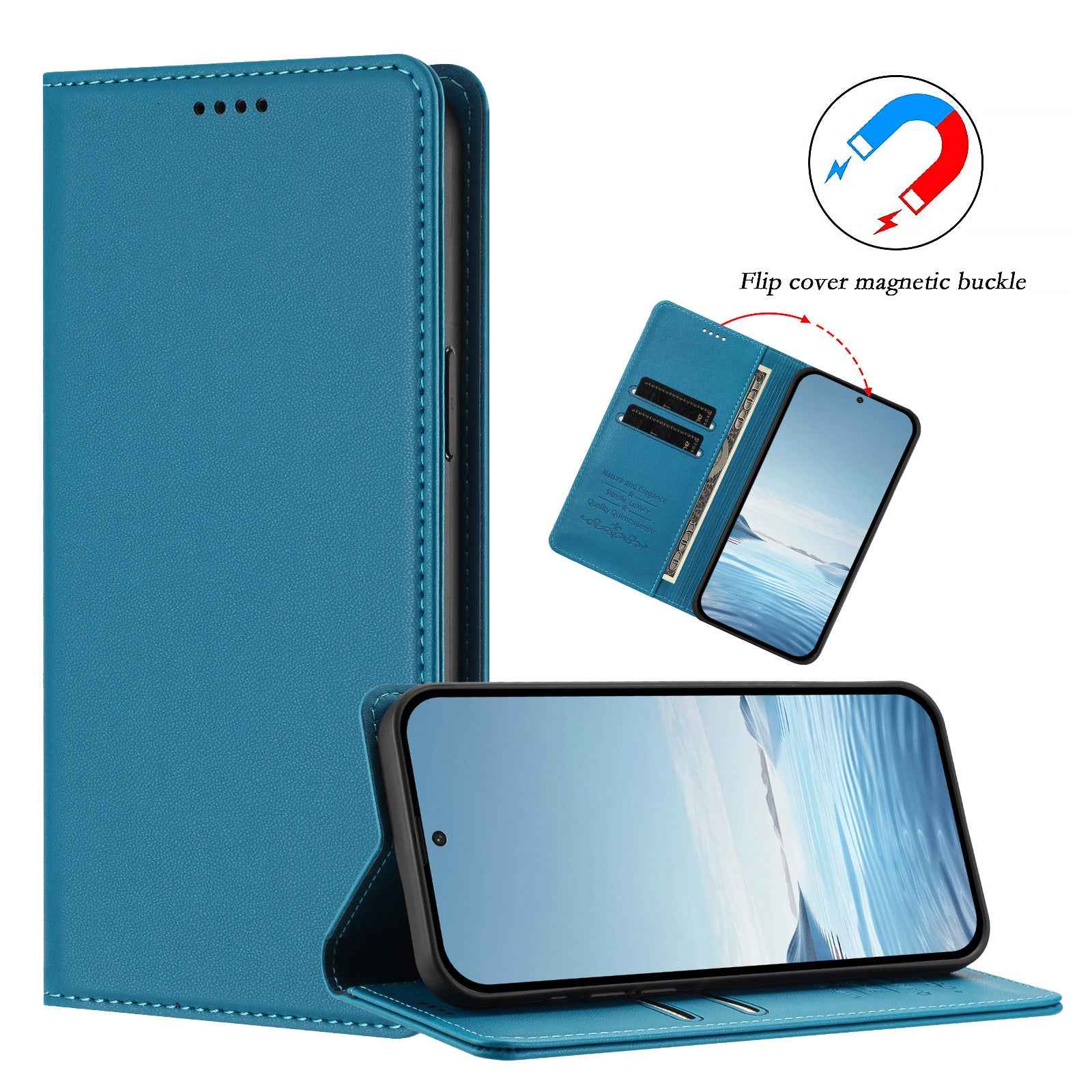 For Xiaomi 17 Pro Leather Wallet Case Magnetic Closure RFID Blocking Phone Cover - Lake Blue