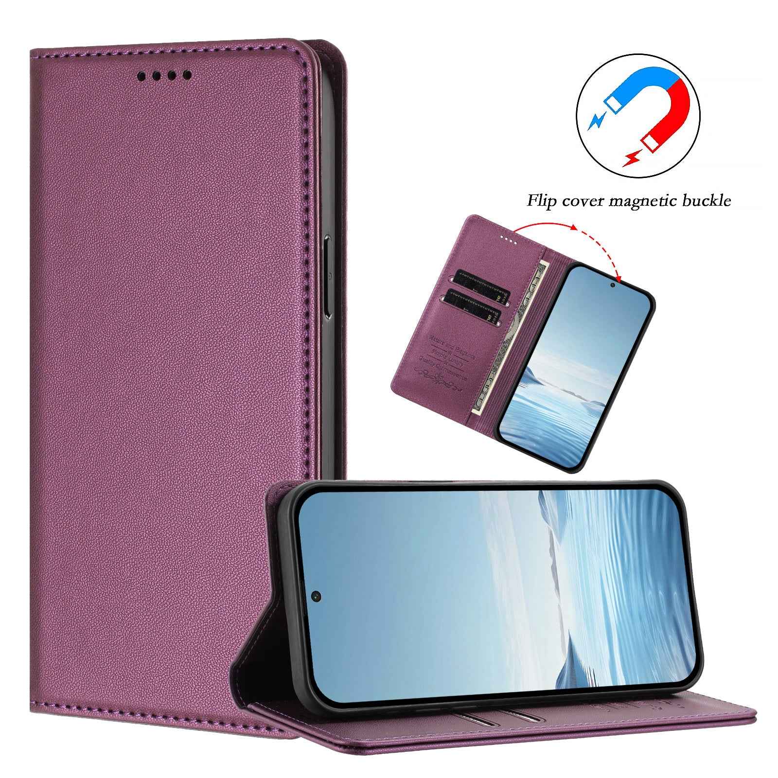 For Xiaomi 17 Pro Leather Wallet Case Magnetic Closure RFID Blocking Phone Cover - Purple