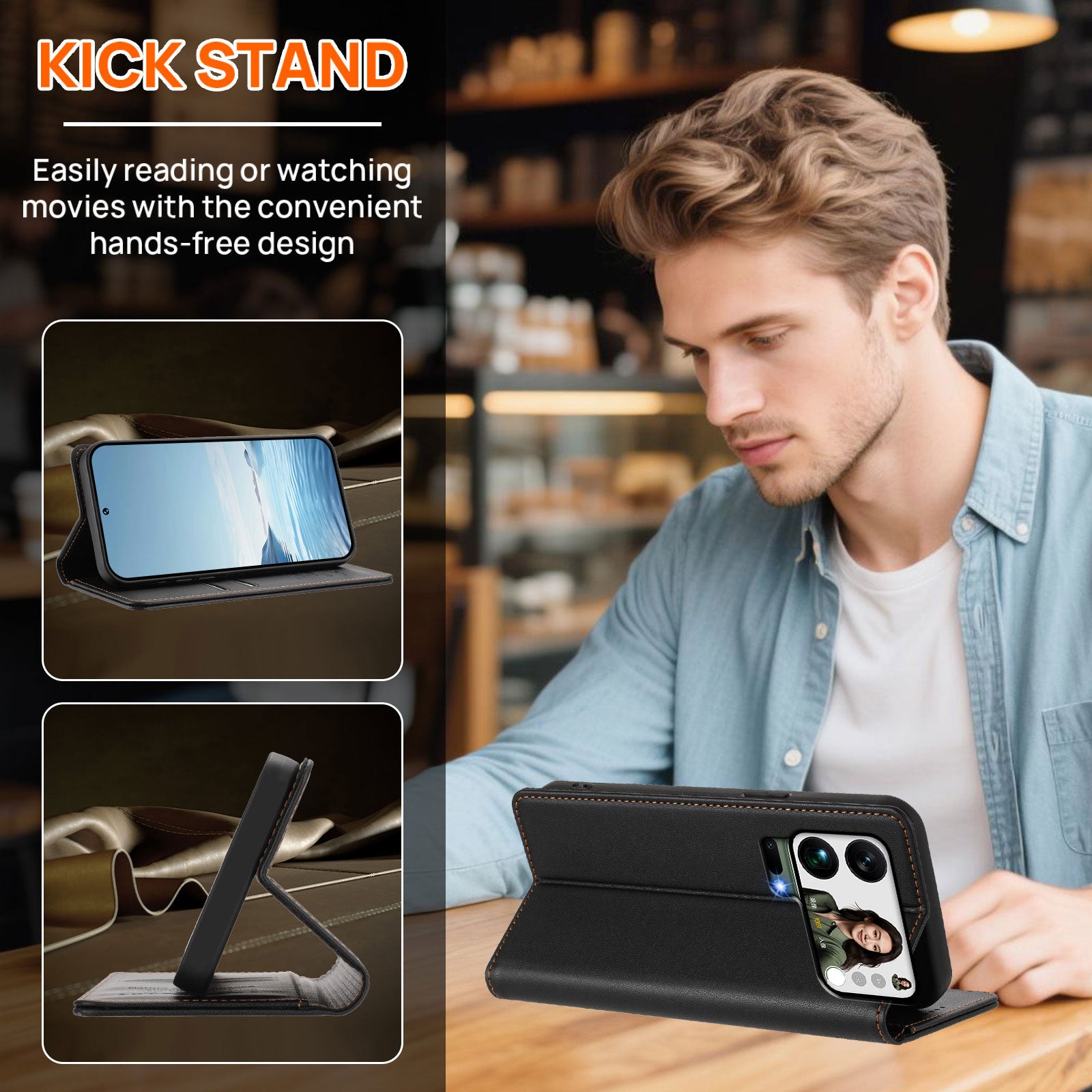 For Xiaomi 17 Pro Max Leather Wallet Case Magnetic Closure RFID Blocking Phone Cover - Black