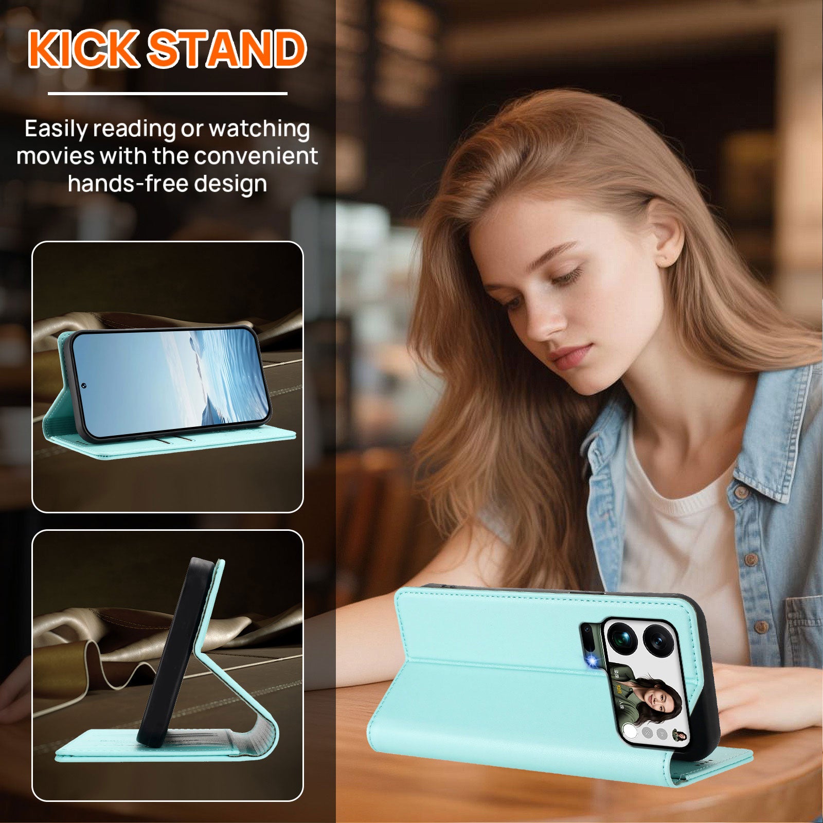 For Xiaomi 17 Pro Max Leather Wallet Case Magnetic Closure RFID Blocking Phone Cover - Mint Green