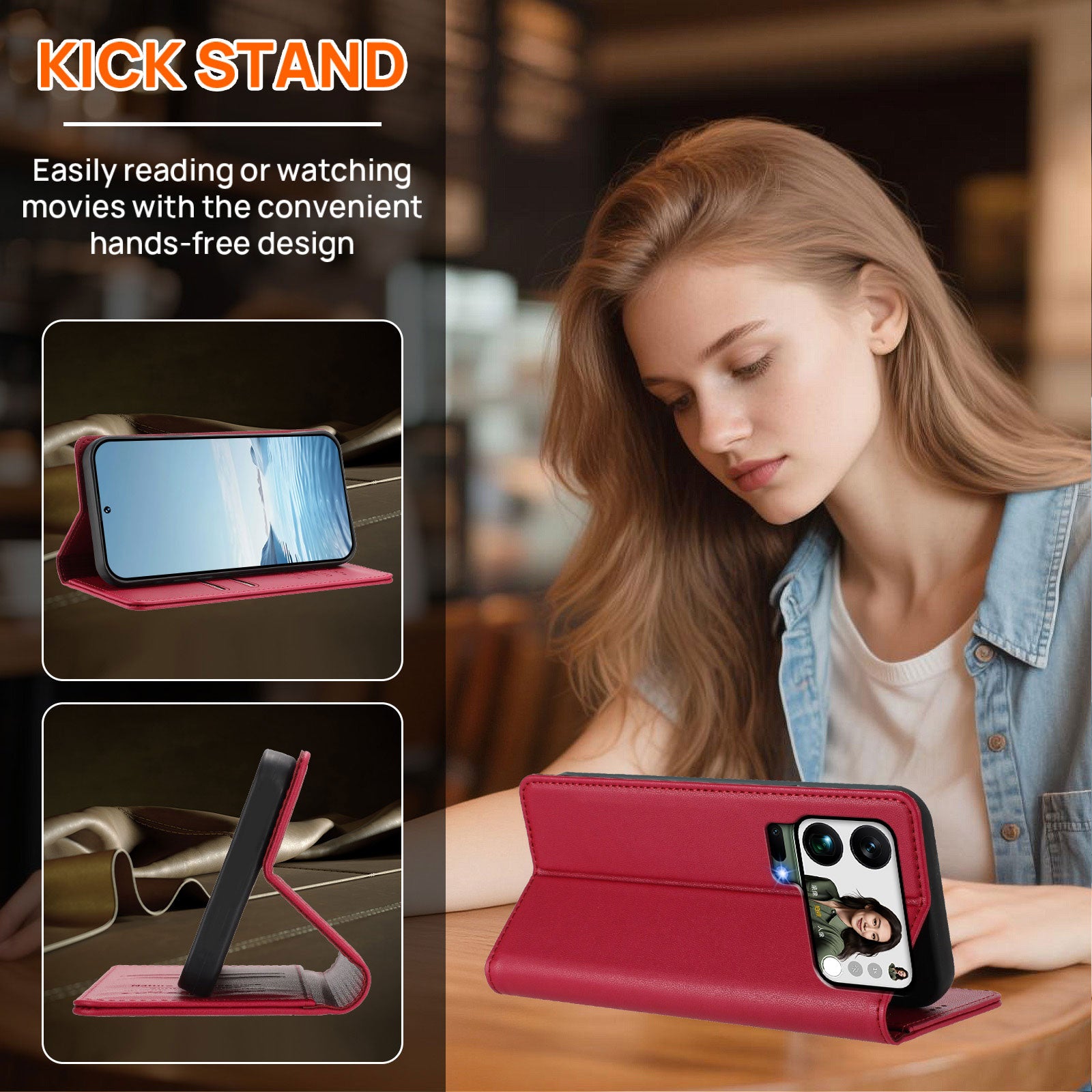 For Xiaomi 17 Pro Max Leather Wallet Case Magnetic Closure RFID Blocking Phone Cover - Red