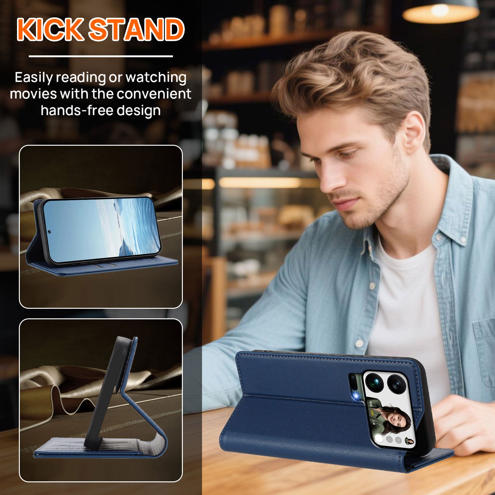 For Xiaomi 17 Pro Max Leather Wallet Case Magnetic Closure RFID Blocking Phone Cover - Dark Blue