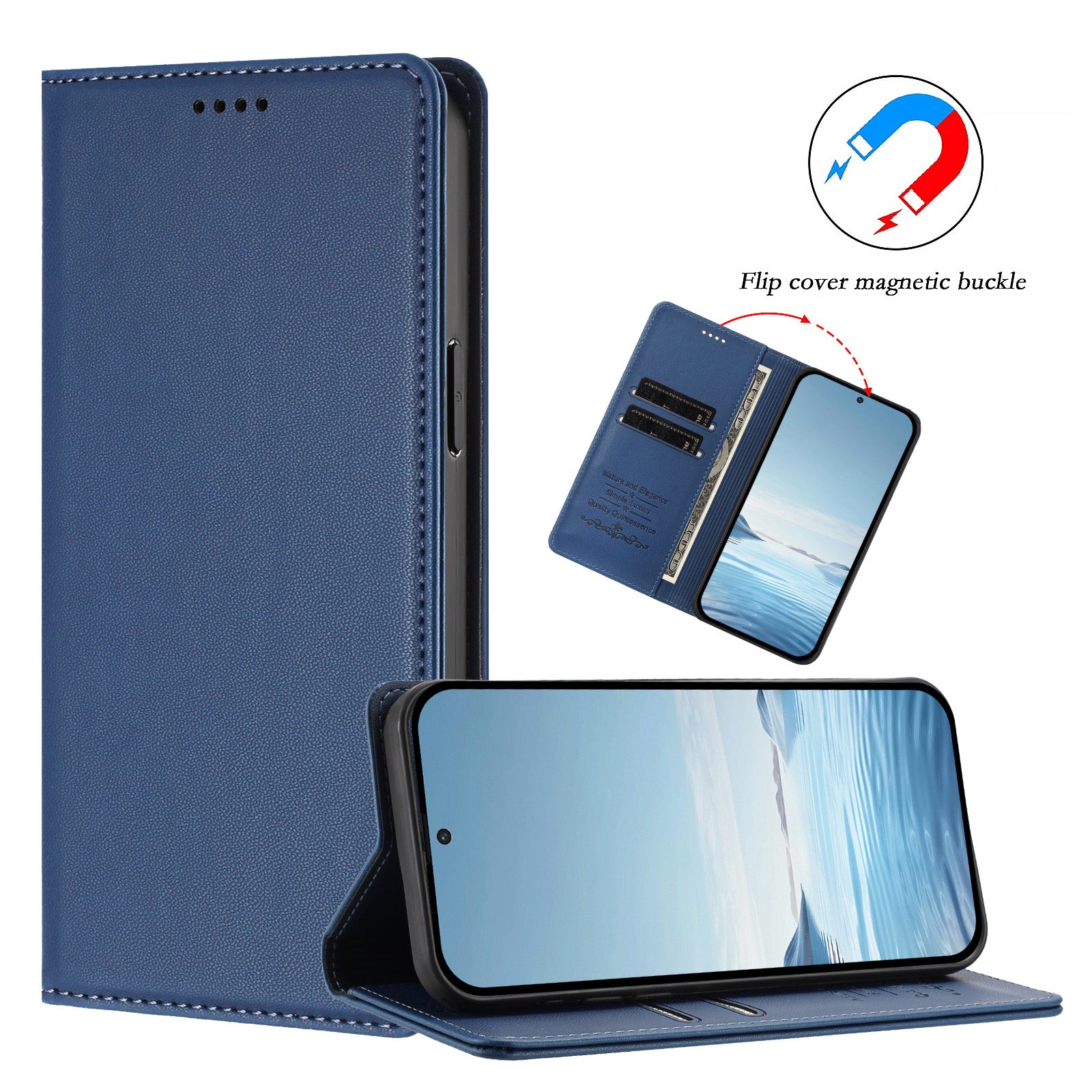 For Xiaomi 17 Pro Max Leather Wallet Case Magnetic Closure RFID Blocking Phone Cover - Dark Blue