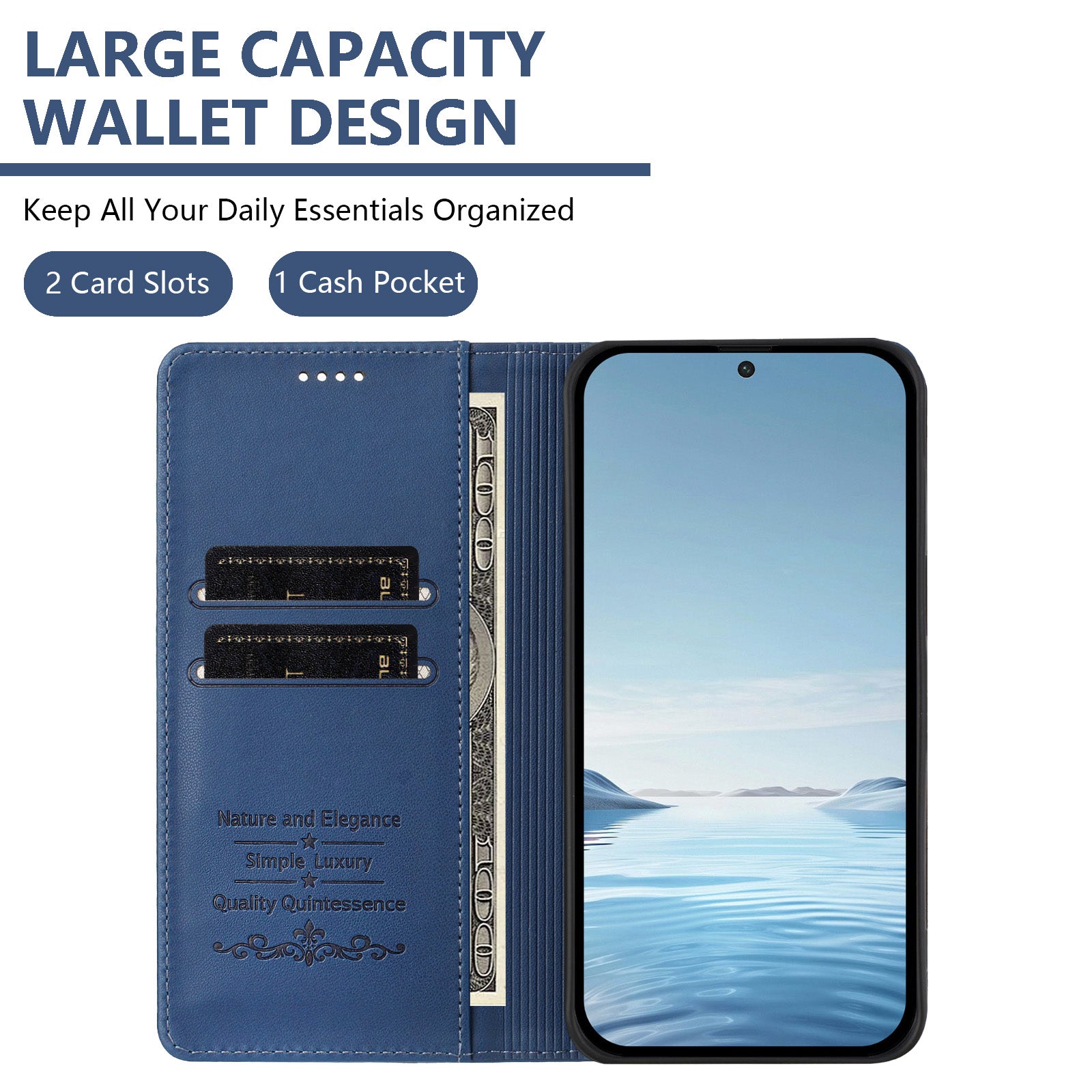 For Xiaomi 17 Pro Max Leather Wallet Case Magnetic Closure RFID Blocking Phone Cover - Dark Blue