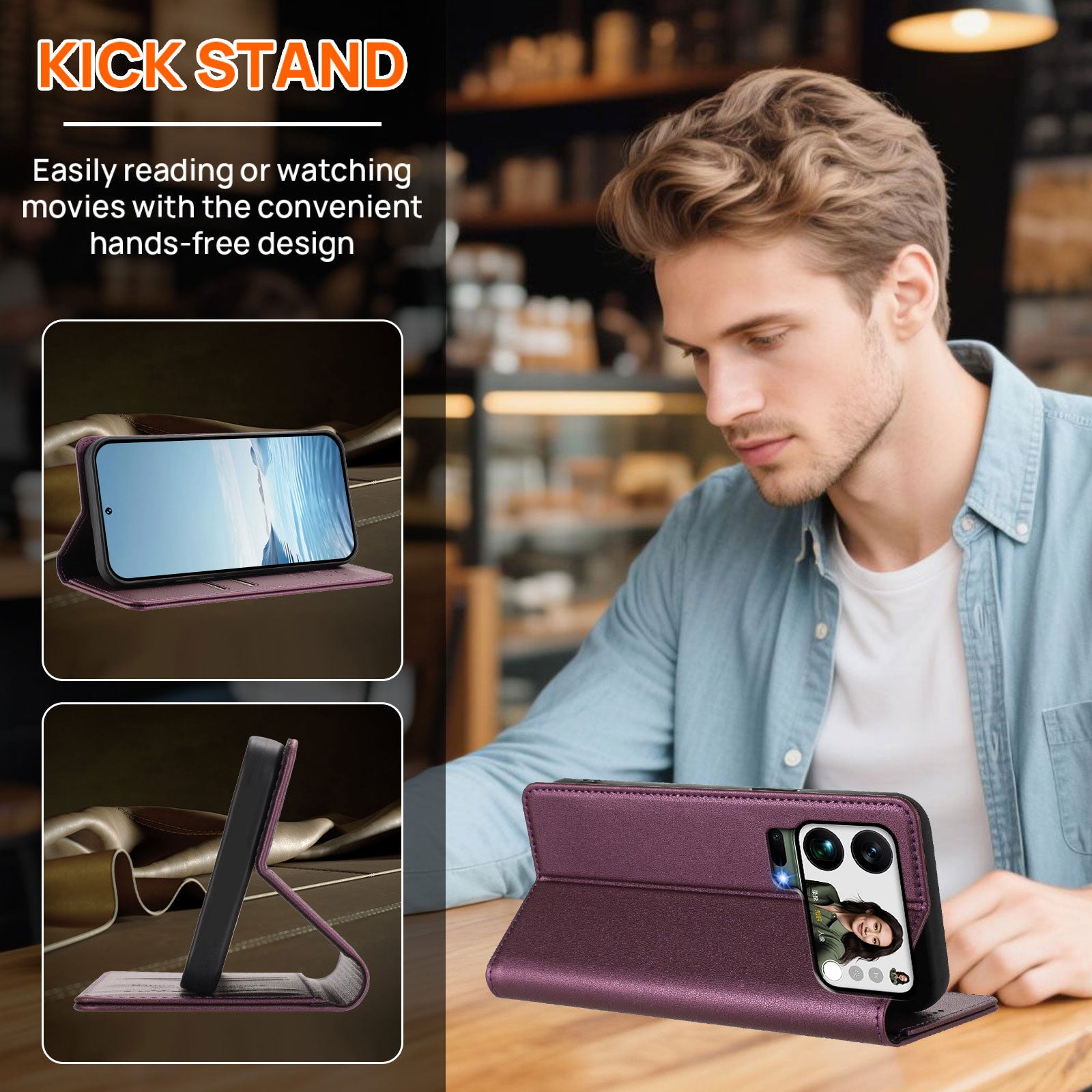 For Xiaomi 17 Pro Max Leather Wallet Case Magnetic Closure RFID Blocking Phone Cover - Purple