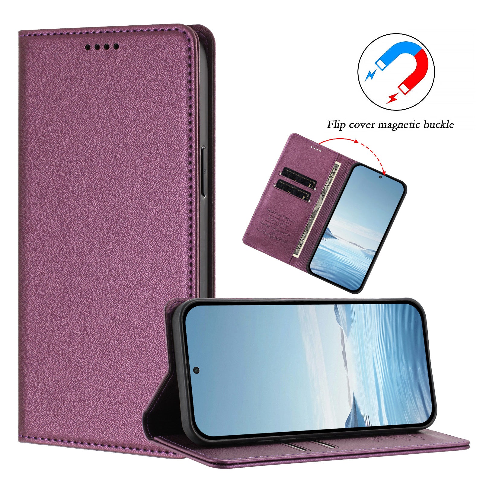 For Xiaomi 17 Pro Max Leather Wallet Case Magnetic Closure RFID Blocking Phone Cover - Purple