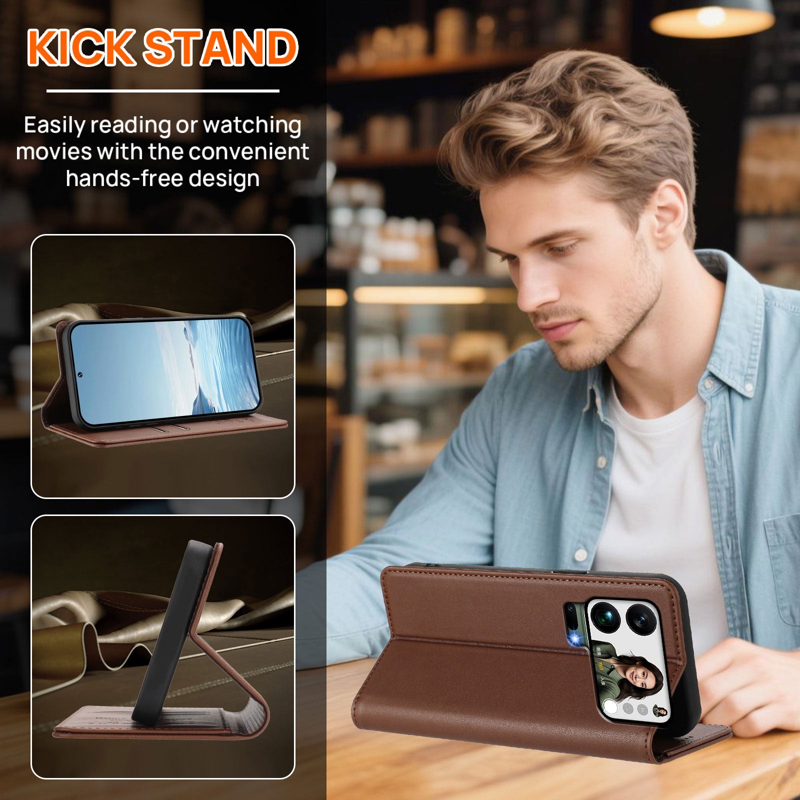For Xiaomi 17 Pro Max Leather Wallet Case Magnetic Closure RFID Blocking Phone Cover - Brown