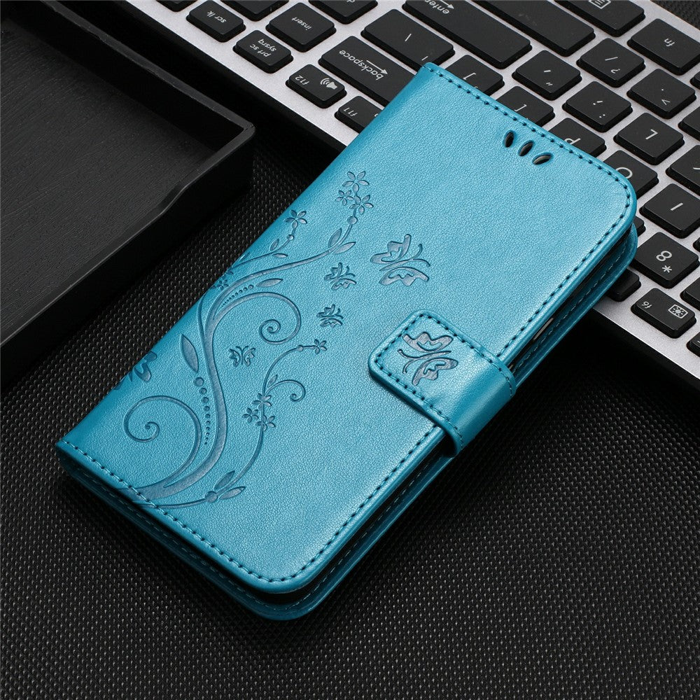 For Xiaomi Redmi Note 15 Pro 4G (Global) Leather Wallet Case Butterfly Flower Imprinted Phone Cover with Strap - Blue