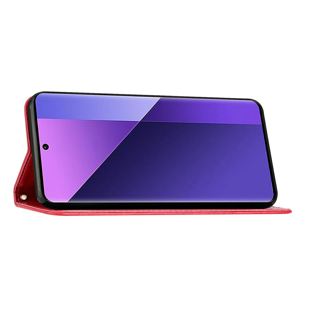 For Xiaomi Redmi Note 15 Pro 4G (Global) Leather Wallet Case Butterfly Flower Imprinted Phone Cover with Strap - Red