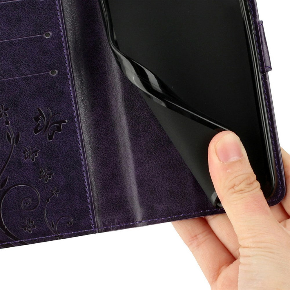 For Xiaomi Redmi Note 15 Pro 4G (Global) Leather Wallet Case Butterfly Flower Imprinted Phone Cover with Strap - Dark Purple