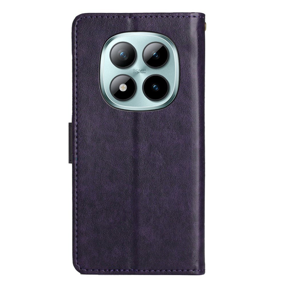 For Xiaomi Redmi Note 15 Pro 4G (Global) Leather Wallet Case Butterfly Flower Imprinted Phone Cover with Strap - Dark Purple
