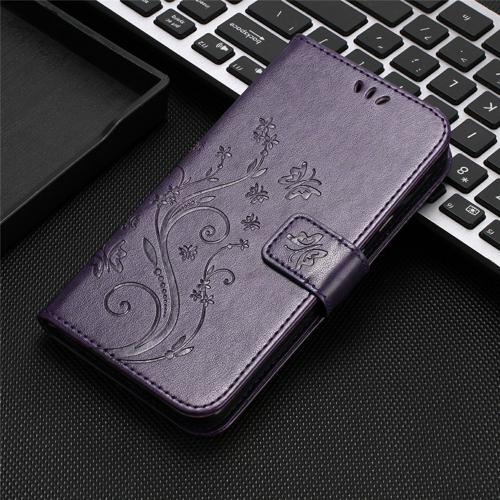 For Xiaomi Redmi Note 15 Pro 4G (Global) Leather Wallet Case Butterfly Flower Imprinted Phone Cover with Strap - Dark Purple