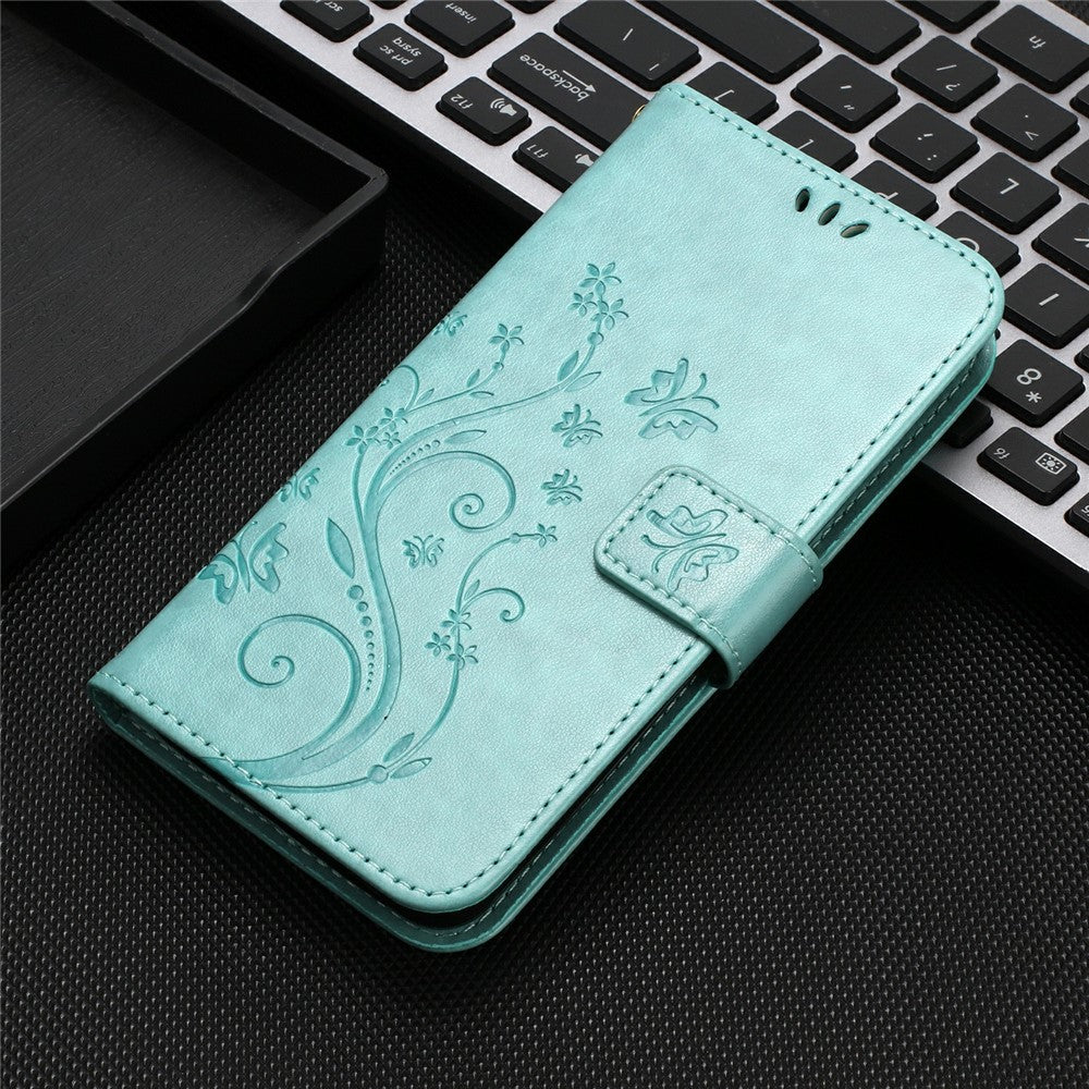 For Xiaomi Redmi Note 15 Pro 4G (Global) Leather Wallet Case Butterfly Flower Imprinted Phone Cover with Strap - Baby Blue