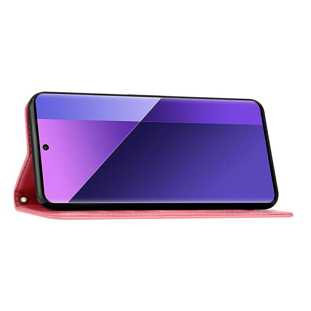 For Xiaomi Redmi Note 15 Pro 4G (Global) Leather Wallet Case Butterfly Flower Imprinted Phone Cover with Strap - Pink