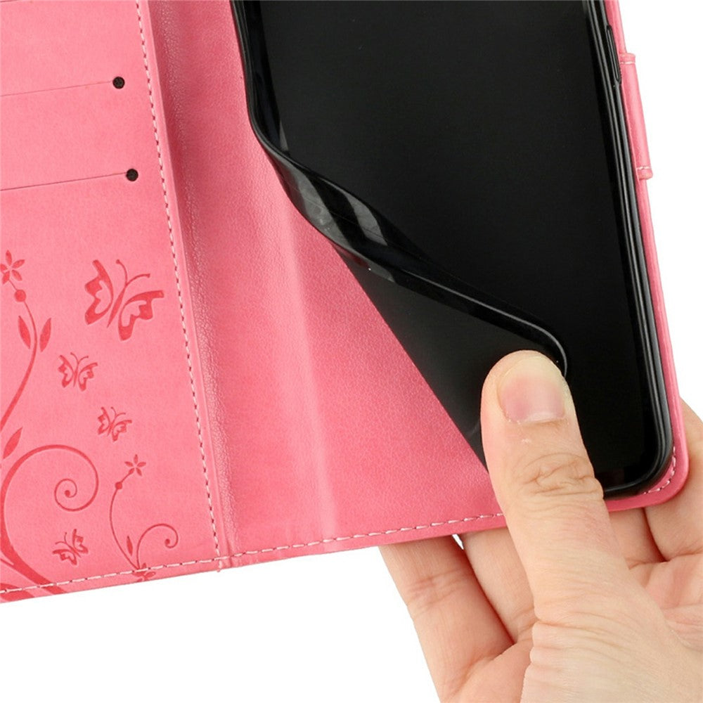 For Xiaomi Redmi Note 15 Pro 4G (Global) Leather Wallet Case Butterfly Flower Imprinted Phone Cover with Strap - Pink