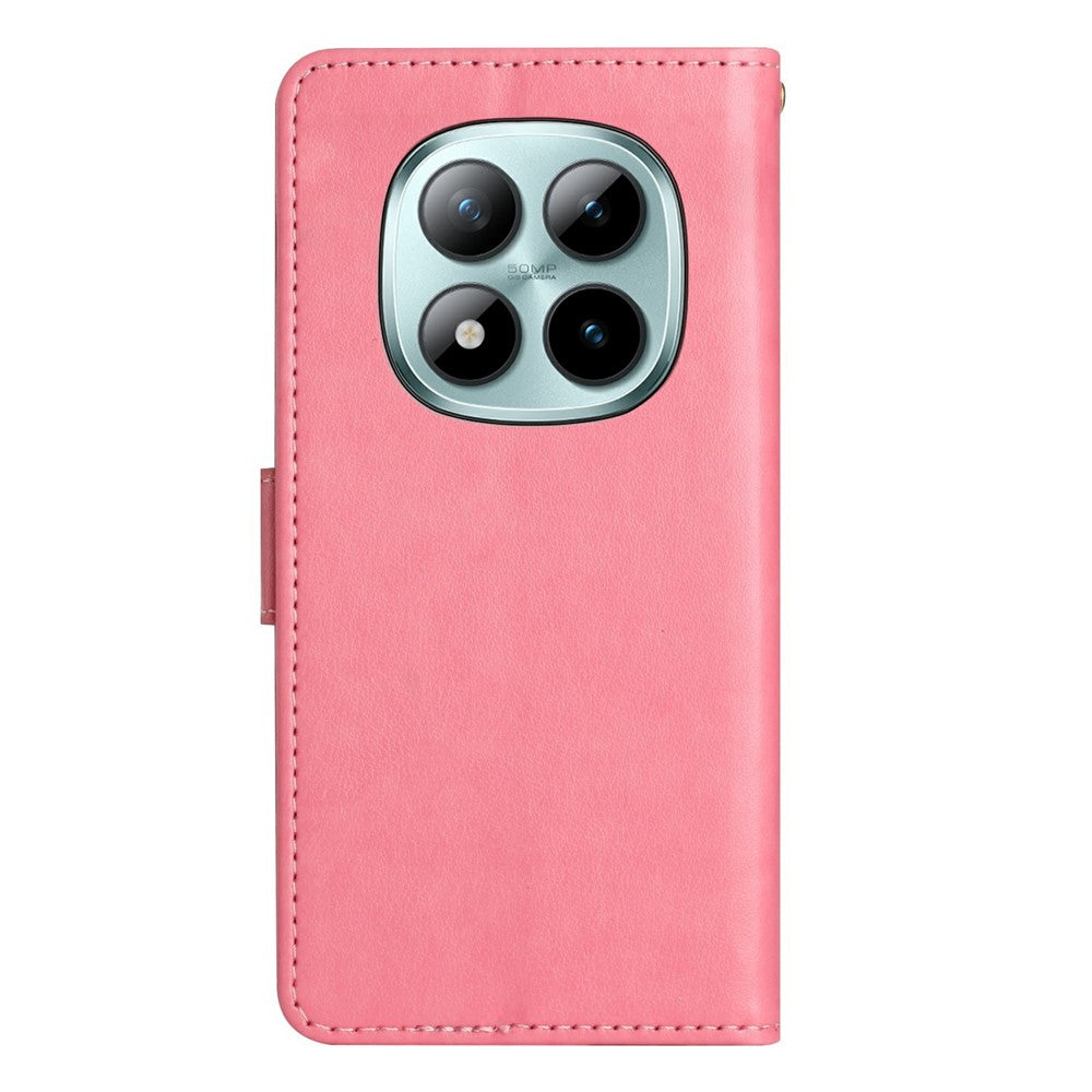 For Xiaomi Redmi Note 15 Pro 4G (Global) Leather Wallet Case Butterfly Flower Imprinted Phone Cover with Strap - Pink