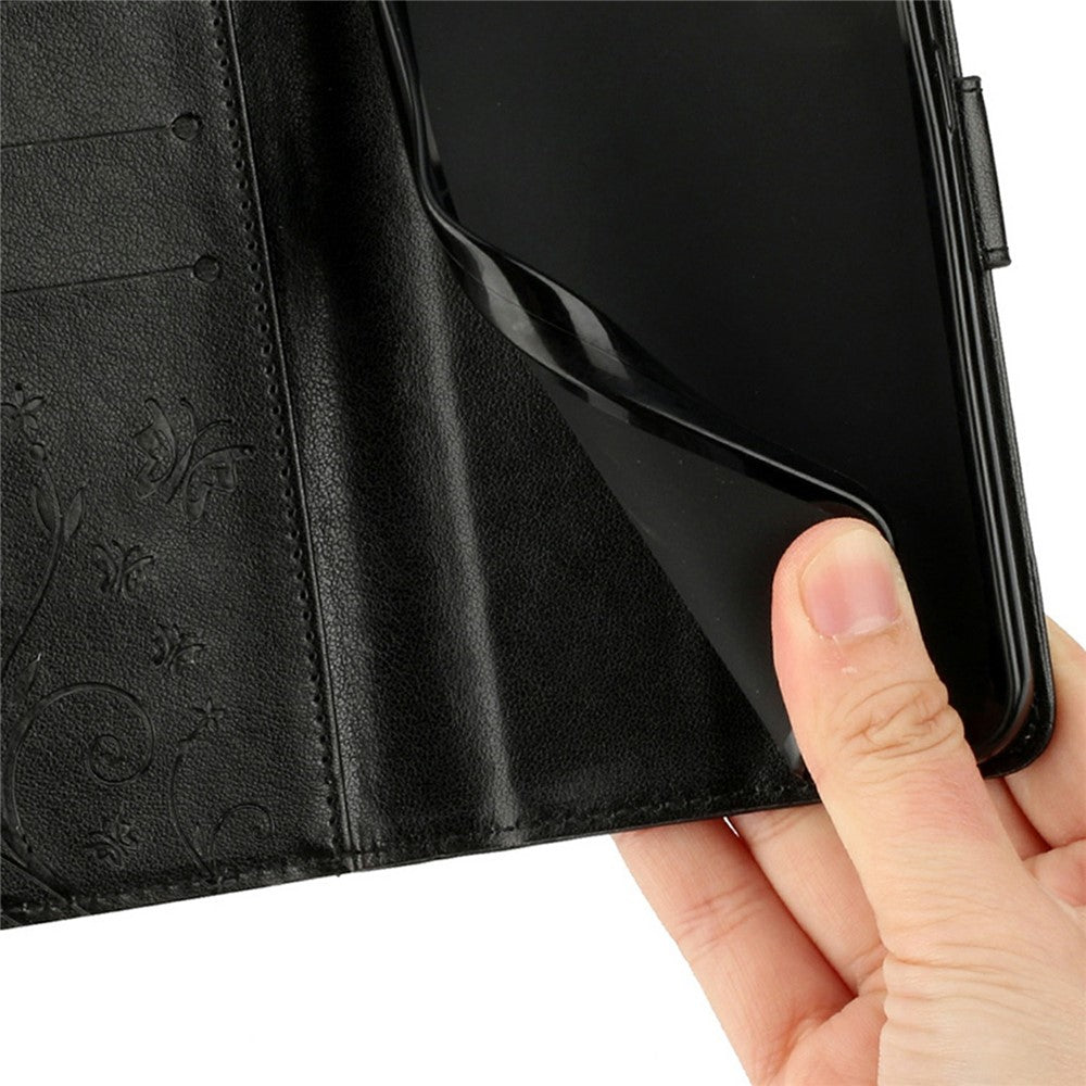 For Xiaomi Redmi Note 15 Pro 4G (Global) Leather Wallet Case Butterfly Flower Imprinted Phone Cover with Strap - Black