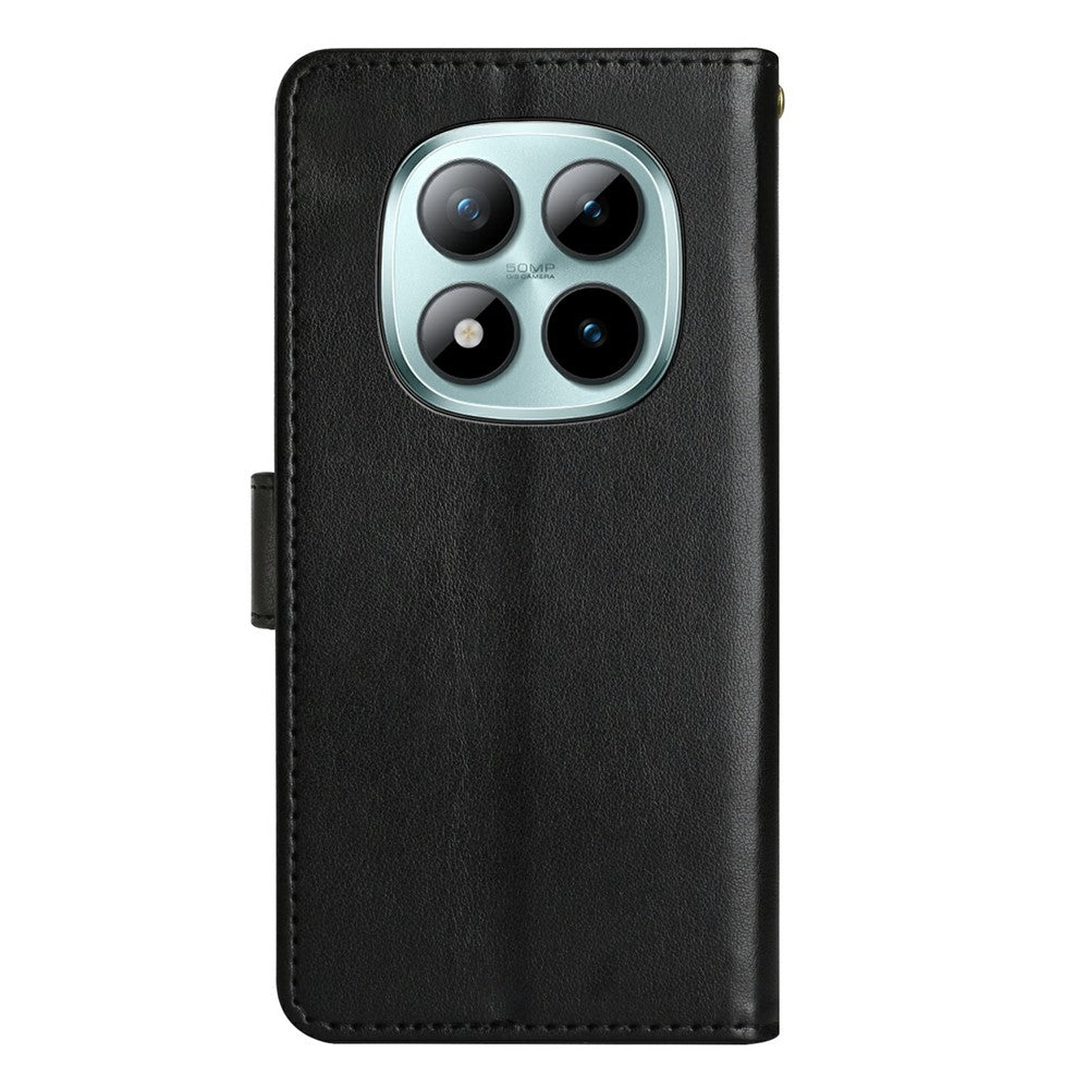 For Xiaomi Redmi Note 15 Pro 4G (Global) Leather Wallet Case Butterfly Flower Imprinted Phone Cover with Strap - Black