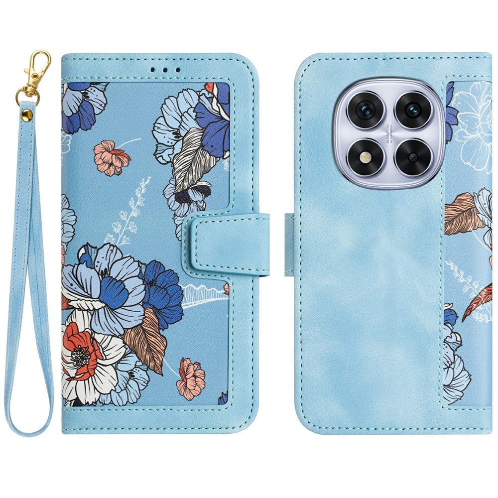 For Xiaomi Redmi Note 15 Pro 4G (Global) Case PU Leather Floral Phone Cover with Card Slots - Baby Blue