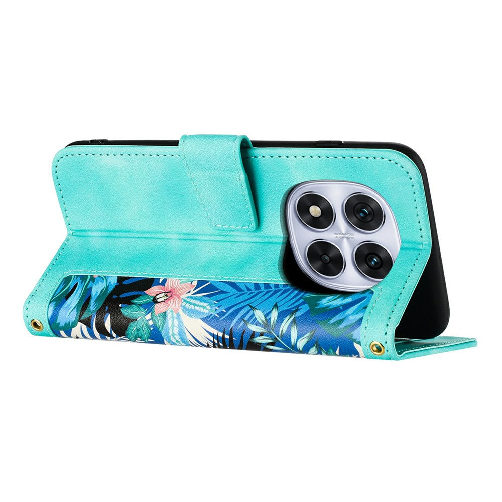 For Xiaomi Redmi Note 15 Pro 4G (Global) Case PU Leather Floral Phone Cover with Card Slots - Green