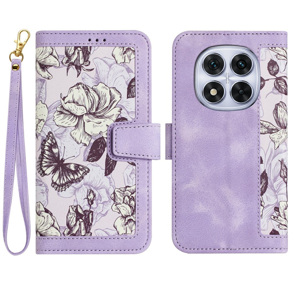 For Xiaomi Redmi Note 15 Pro 4G (Global) Case PU Leather Floral Phone Cover with Card Slots - Light Purple