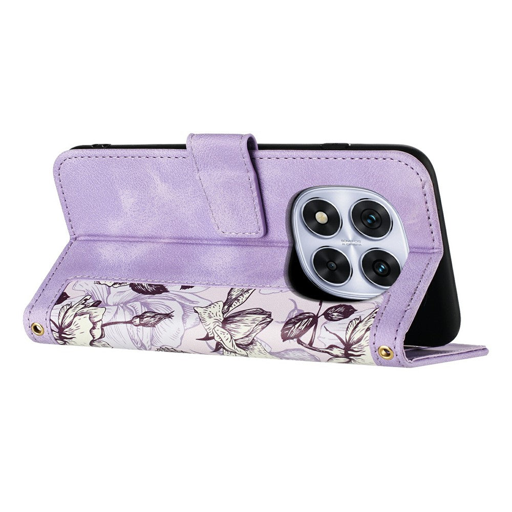 For Xiaomi Redmi Note 15 Pro 4G (Global) Case PU Leather Floral Phone Cover with Card Slots - Light Purple