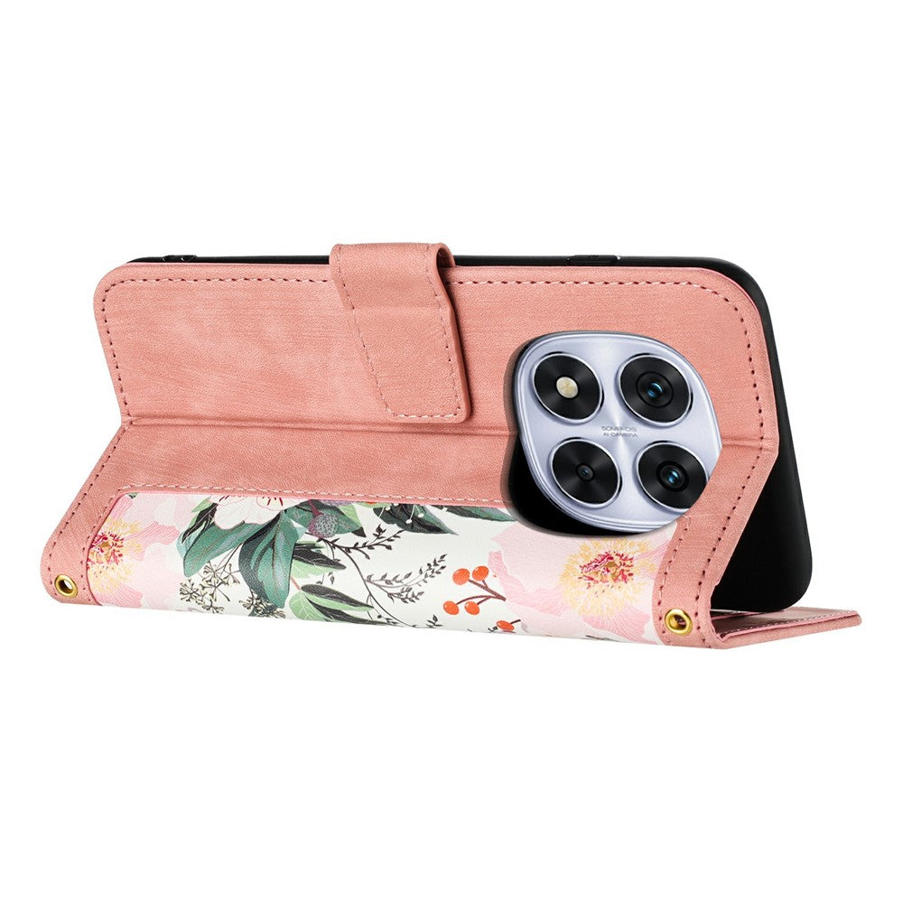 For Xiaomi Redmi Note 15 Pro 4G (Global) Case PU Leather Floral Phone Cover with Card Slots - Pink