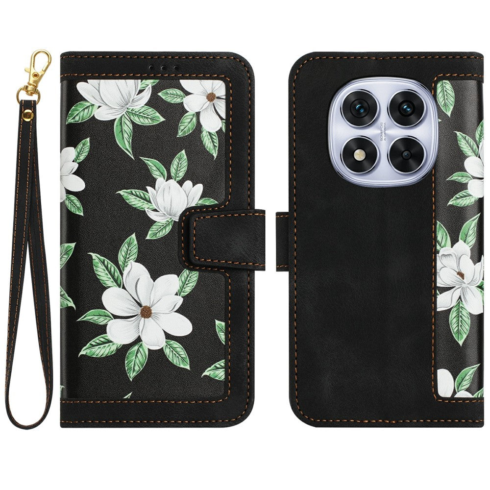 For Xiaomi Redmi Note 15 Pro 4G (Global) Case PU Leather Floral Phone Cover with Card Slots - Black