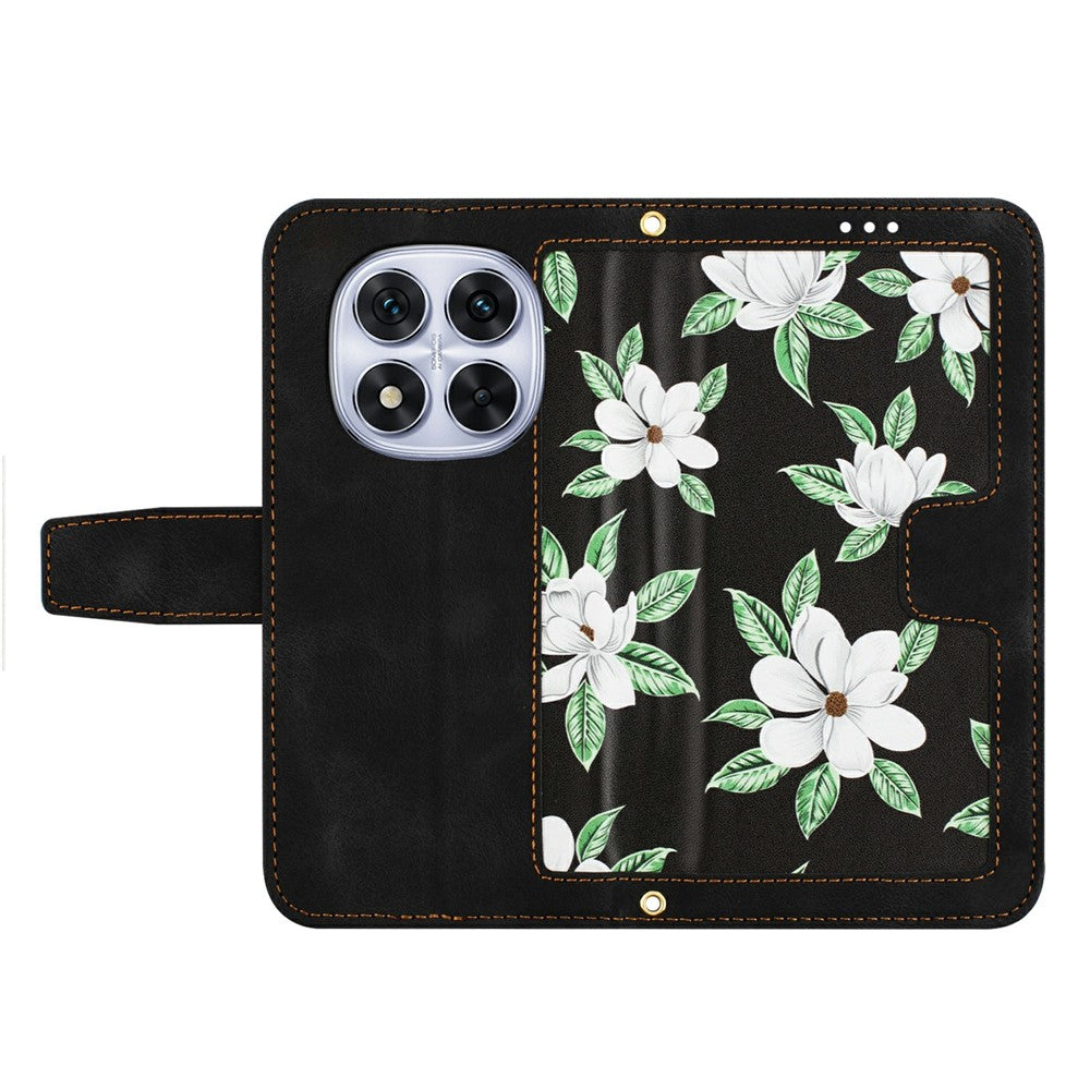 For Xiaomi Redmi Note 15 Pro 4G (Global) Case PU Leather Floral Phone Cover with Card Slots - Black