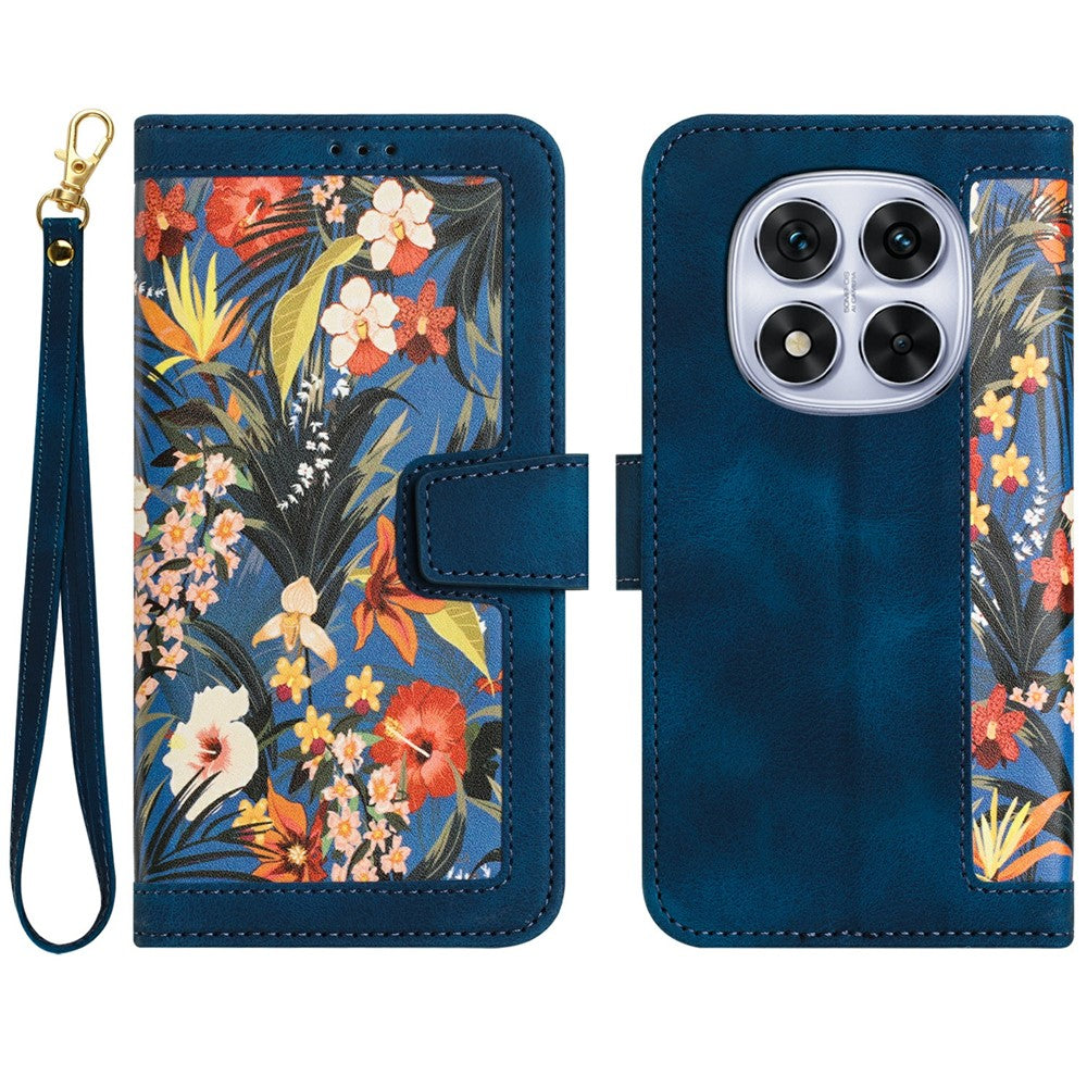 For Xiaomi Redmi Note 15 Pro 4G (Global) Case PU Leather Floral Phone Cover with Card Slots - Dark Blue