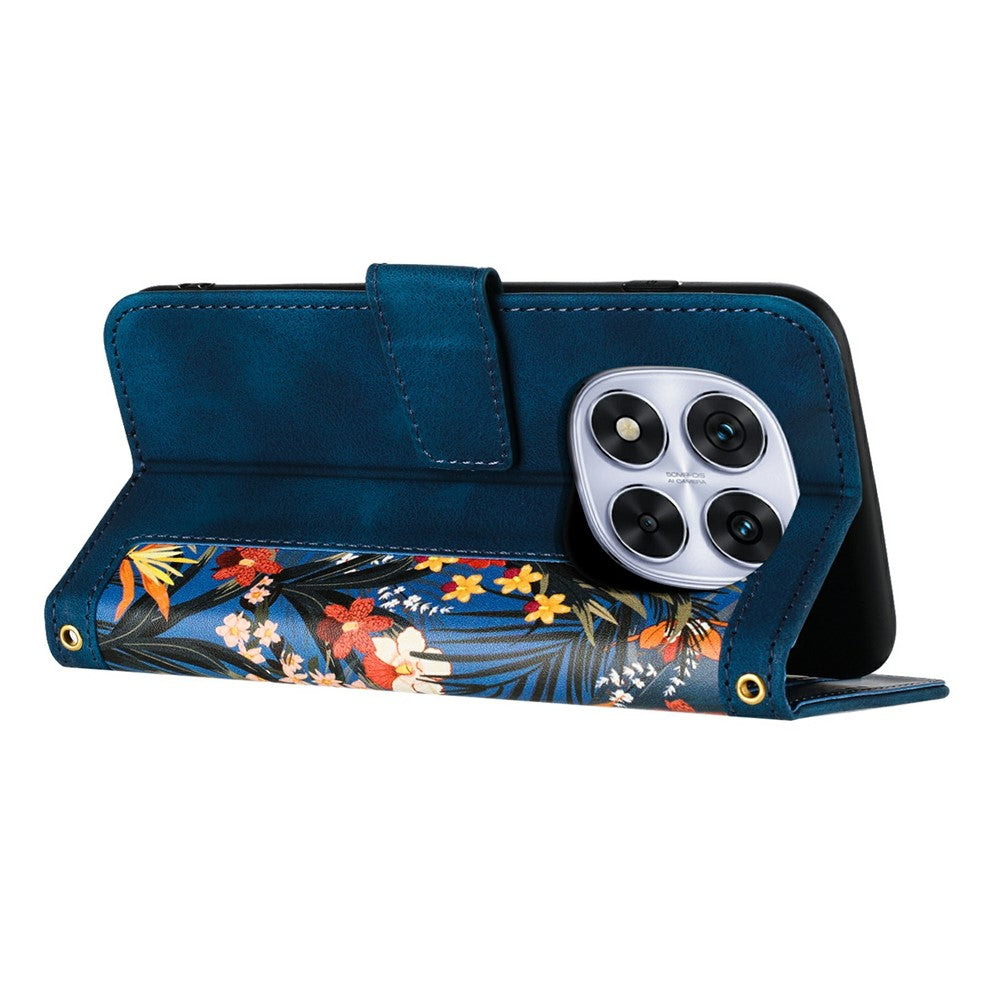 For Xiaomi Redmi Note 15 Pro 4G (Global) Case PU Leather Floral Phone Cover with Card Slots - Dark Blue