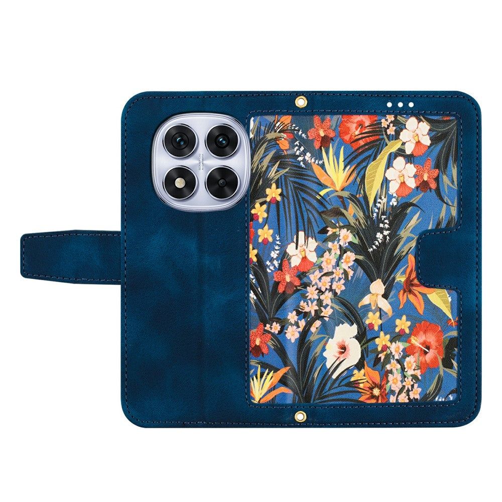 For Xiaomi Redmi Note 15 Pro 4G (Global) Case PU Leather Floral Phone Cover with Card Slots - Dark Blue