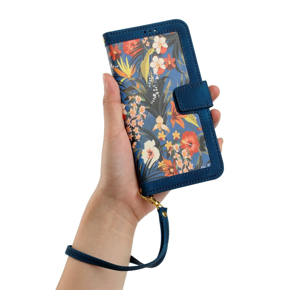 For Xiaomi Redmi Note 15 Pro 4G (Global) Case PU Leather Floral Phone Cover with Card Slots - Dark Blue
