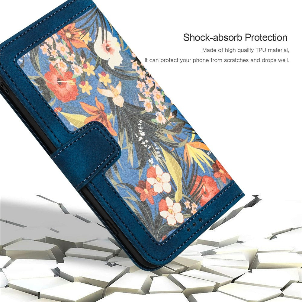 For Xiaomi Redmi Note 15 Pro 4G (Global) Case PU Leather Floral Phone Cover with Card Slots - Dark Blue