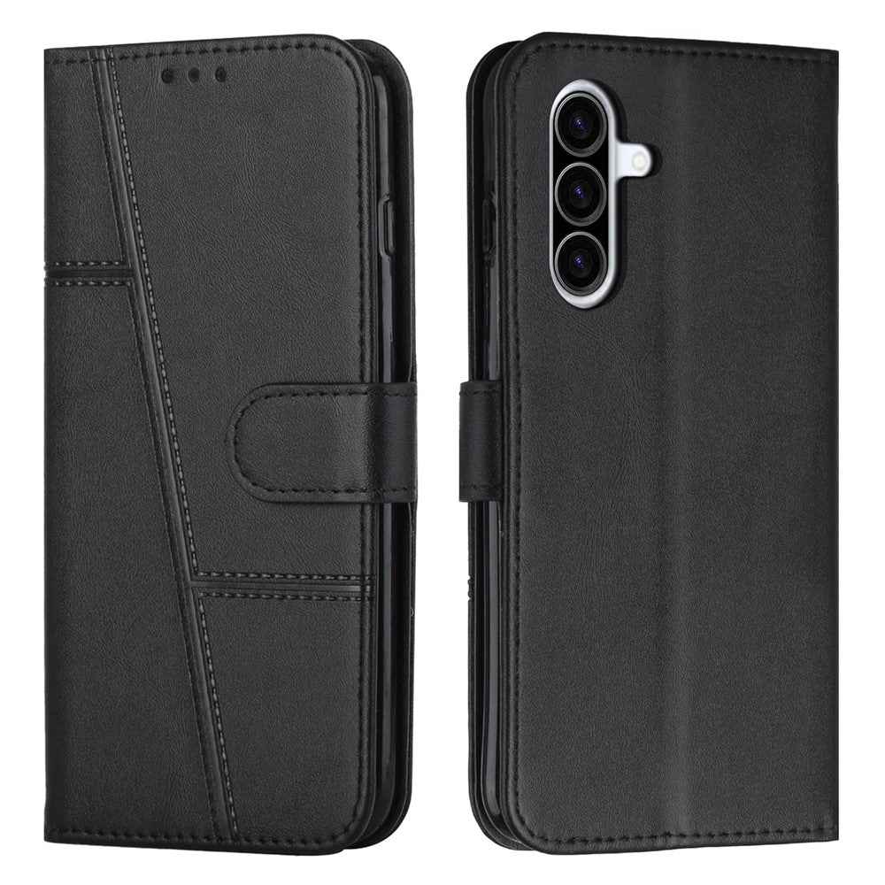 Leather Phone Case For Samsung Galaxy A57 5G Foldable Stand Wallet Flip Cover with Strap - Black
