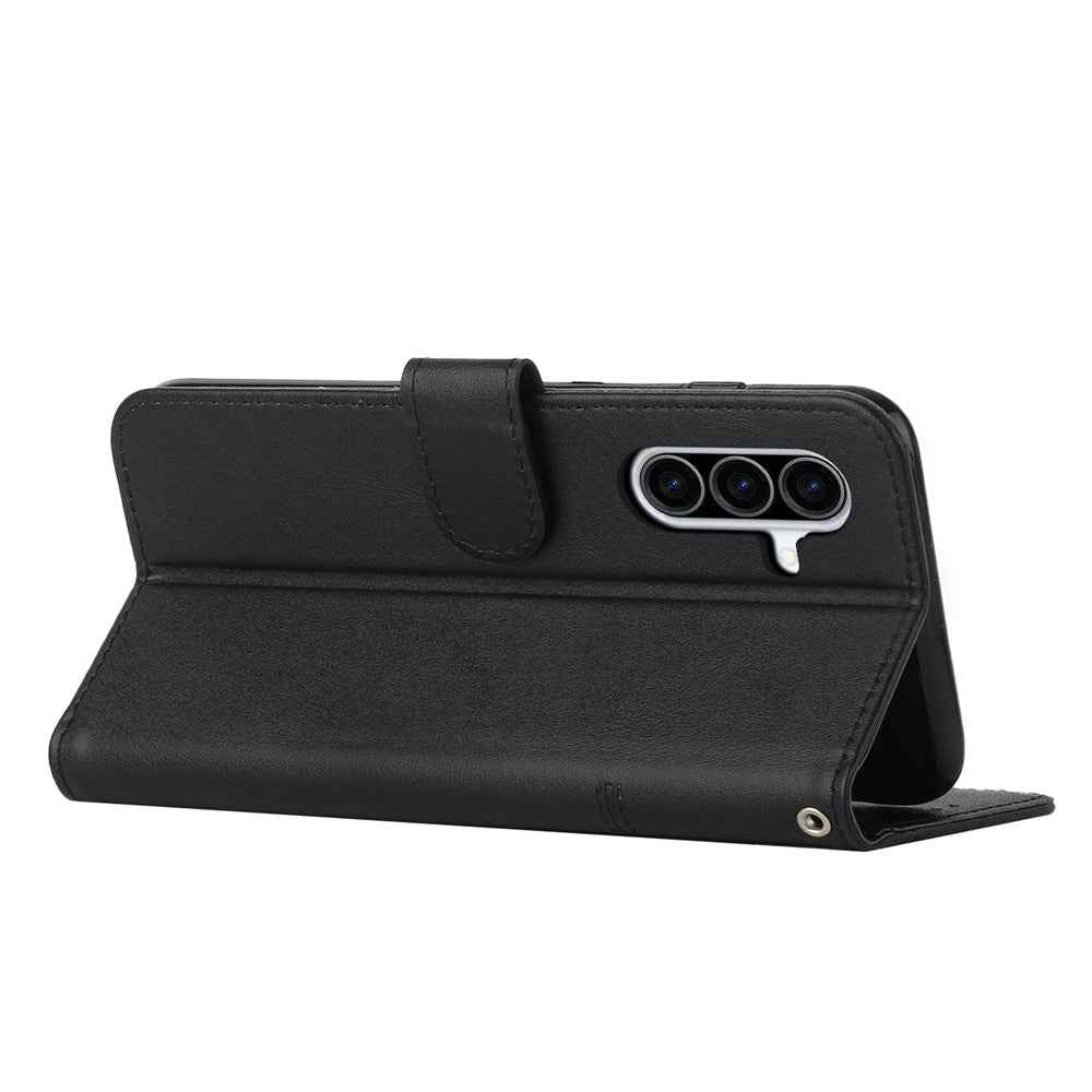 Leather Phone Case For Samsung Galaxy A57 5G Foldable Stand Wallet Flip Cover with Strap - Black
