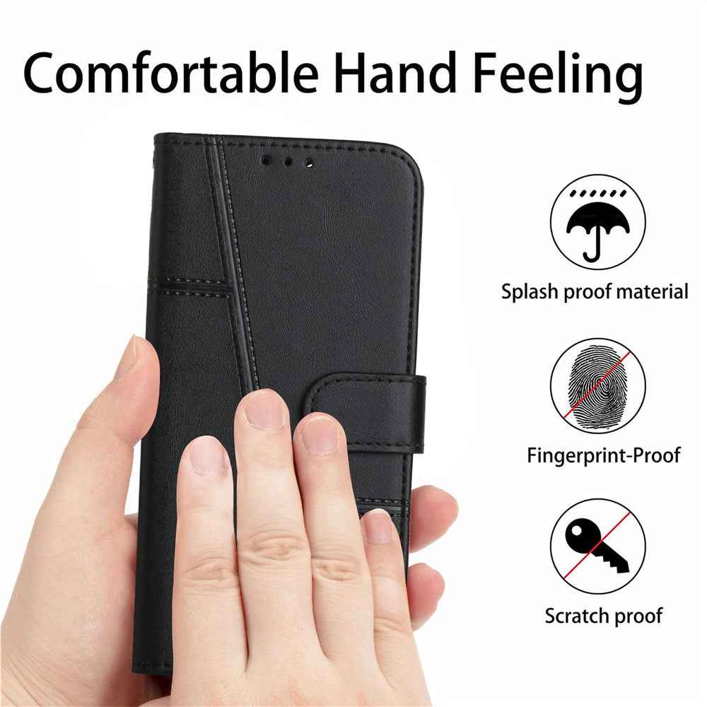 Leather Phone Case For Samsung Galaxy A57 5G Foldable Stand Wallet Flip Cover with Strap - Black