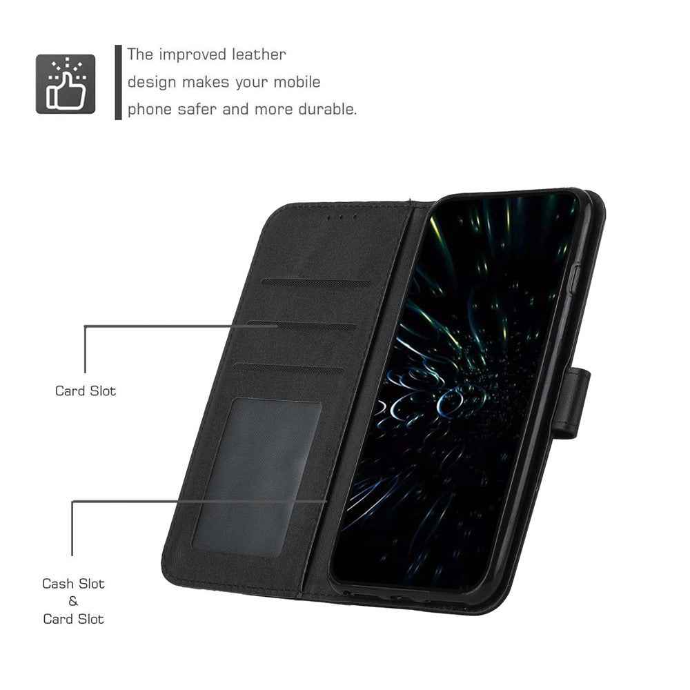 Leather Phone Case For Samsung Galaxy A57 5G Foldable Stand Wallet Flip Cover with Strap - Black