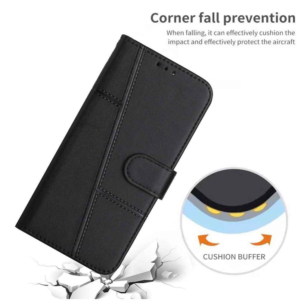 Leather Phone Case For Samsung Galaxy A57 5G Foldable Stand Wallet Flip Cover with Strap - Black