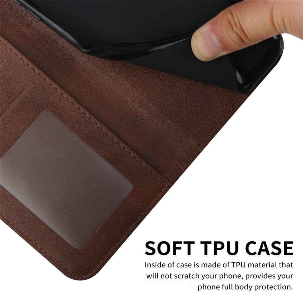 Leather Phone Case For Samsung Galaxy A57 5G Foldable Stand Wallet Flip Cover with Strap - Brown