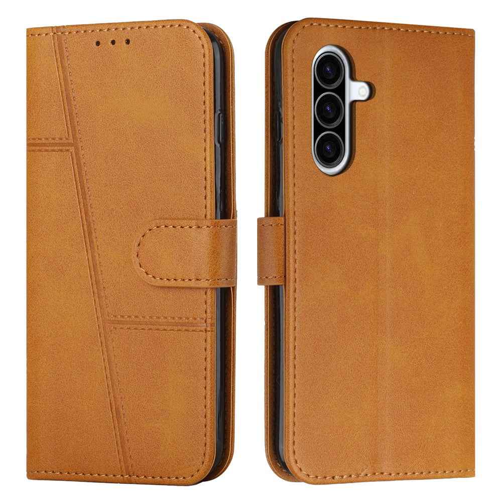 Leather Phone Case For Samsung Galaxy A57 5G Foldable Stand Wallet Flip Cover with Strap - Yellow