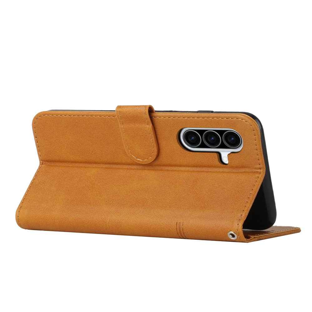 Leather Phone Case For Samsung Galaxy A57 5G Foldable Stand Wallet Flip Cover with Strap - Yellow
