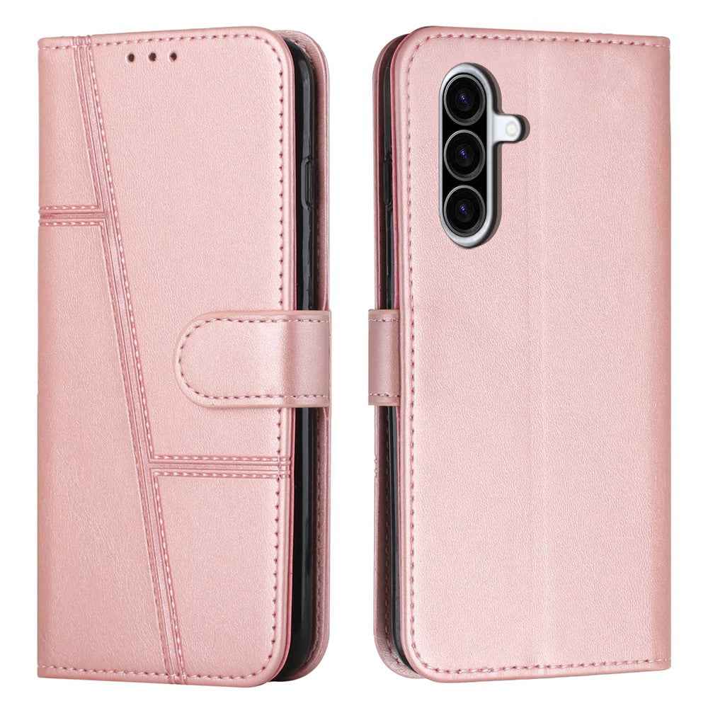 Leather Phone Case For Samsung Galaxy A57 5G Foldable Stand Wallet Flip Cover with Strap - Rose Gold