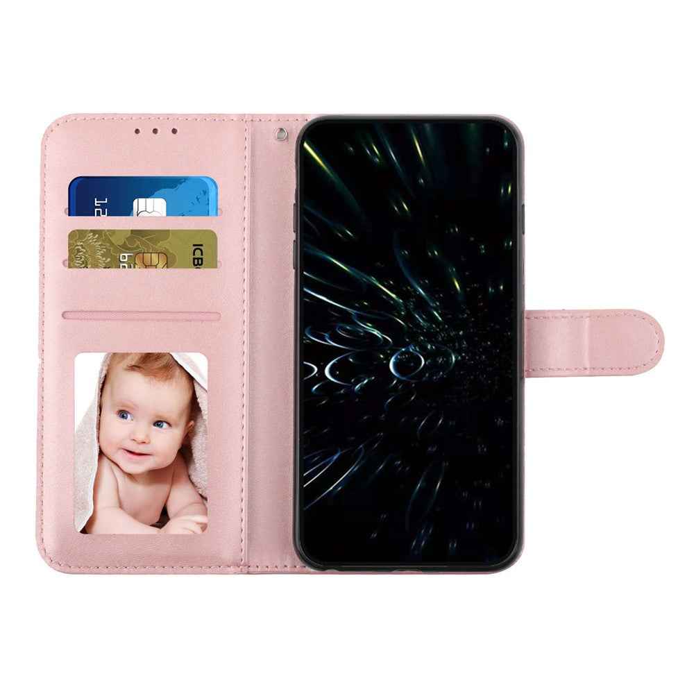 Leather Phone Case For Samsung Galaxy A57 5G Foldable Stand Wallet Flip Cover with Strap - Rose Gold